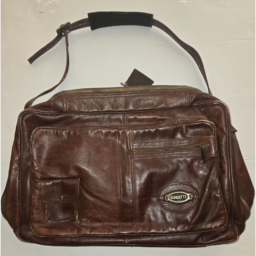 Vintage Bugatti Brown Genuine Leather Garment Weekender Travel Bag 1980s